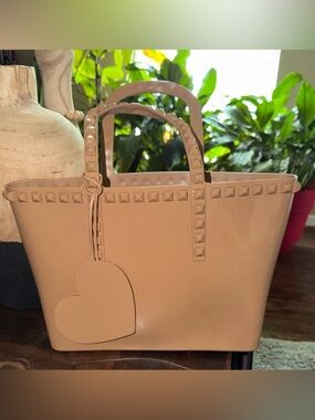 EUC Carmen Sol Studded Jelly Tote Bag in Neutral Beige